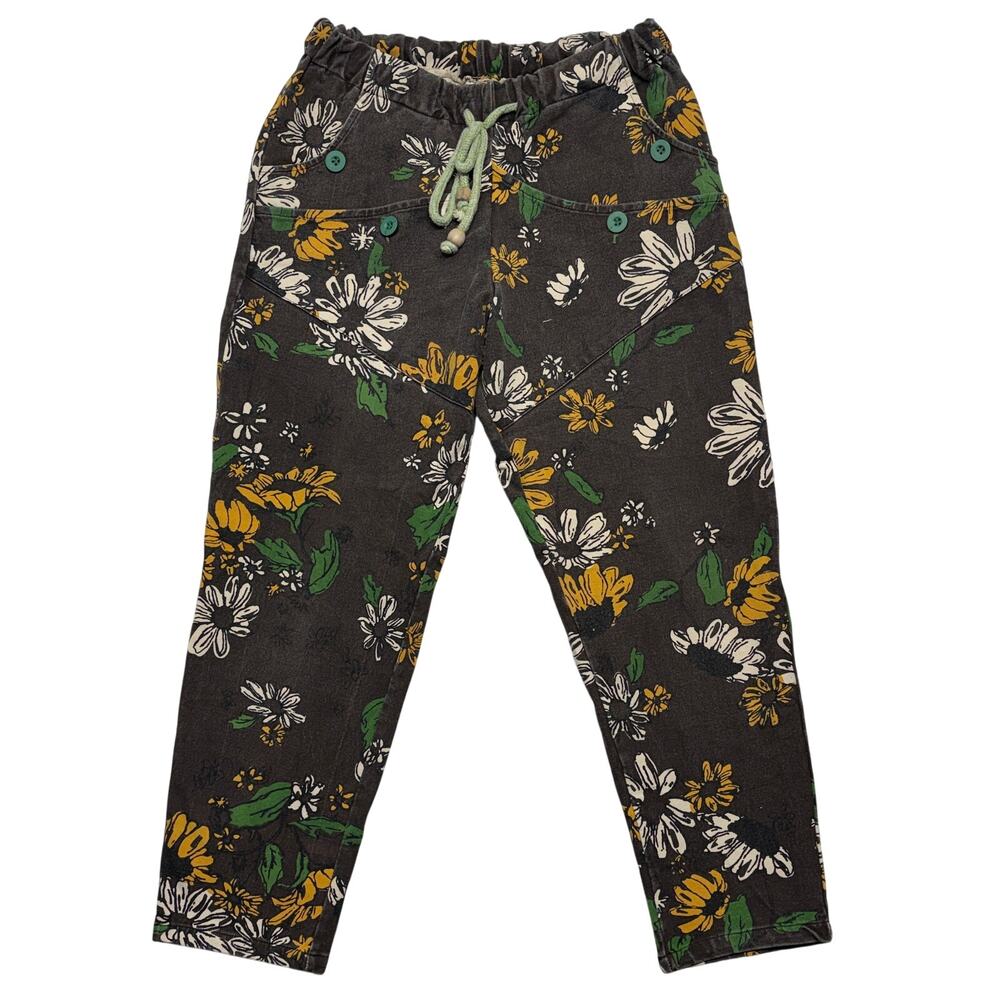 Vintage YSBS Cropped Pant Womens Actual 26 Black Floral Japanese High Rise Boho